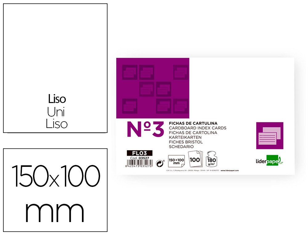FICHAS EM CARTOLINA, EMB. COM 100, 100X150 MM, LISA