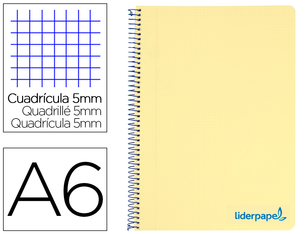CADERNO ESPIRAL LIDERPAPEL WONDER MICRO DIN A6 CAPA PLASTICO 120 F 90 GR QUADRICULA 5MM 4 BANDAS DE CORES COR AMARELO