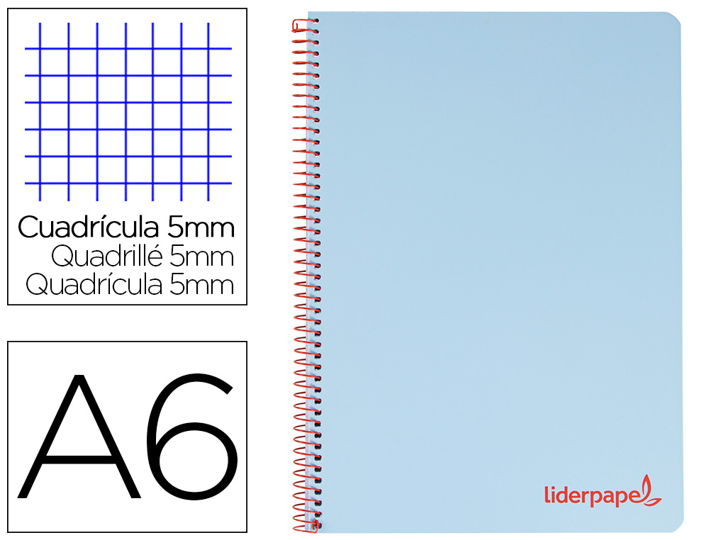 CADERNO ESPIRAL LIDERPAPEL WONDER MICRO DIN A6 CAPA PLASTICO 120 F 90 GR QUADRICULA 5MM 4 BANDAS DE CORES COR CELESTE
