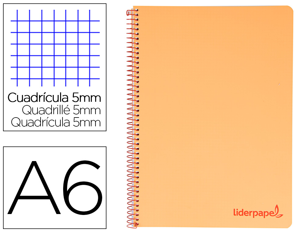 CADERNO ESPIRAL LIDERPAPEL WONDER MICRO DIN A6 CAPA PLASTICO 120 F 90 GR QUADRICULA 5MM 4 BANDAS DE CORES COR LARANJA