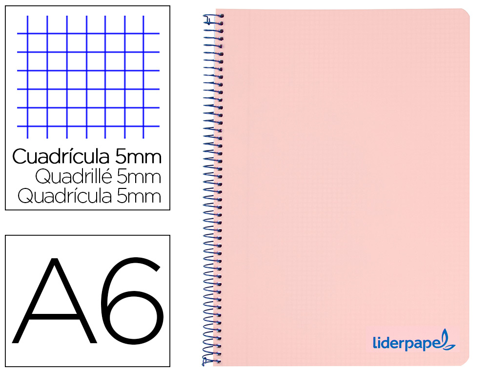 CADERNO ESPIRAL LIDERPAPEL WONDER MICRO DIN A6 CAPA PLASTICO 120 F 90 GR QUADRICULA 5MM 4 BANDAS DE CORES COR ROSA