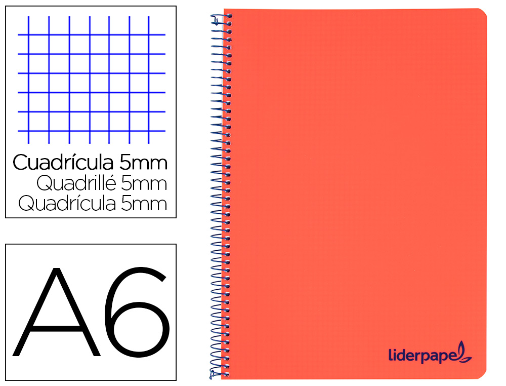 CADERNO ESPIRAL LIDERPAPEL WONDER MICRO DIN A6 CAPA PLASTICO 120 F 90 GR QUADRICULA 5MM 4 BANDAS DE CORES COR VERMELHO