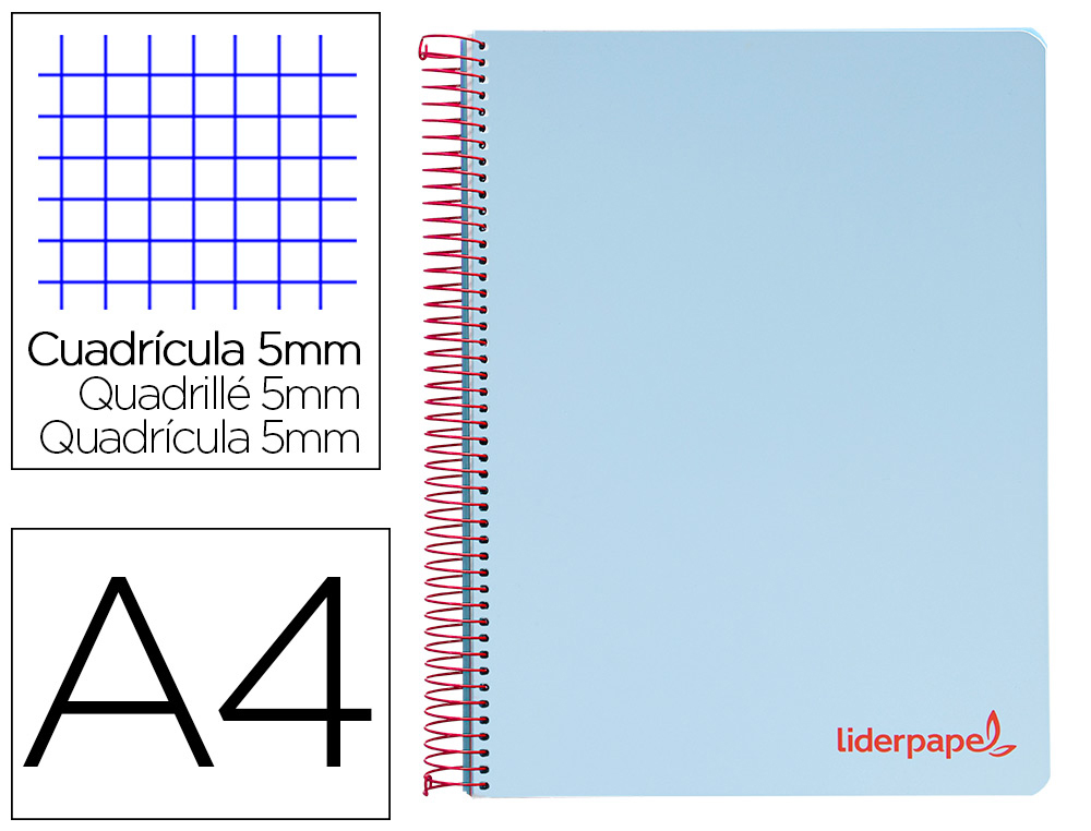 CADERNO ESPIRAL LIDERPAPEL WONDER MICRO DIN A4 CAPA PLASTICO 120 F 90 GR QUADRICULA 5 MM 5 BANDAS DE CORES 4 FUROS AZUL