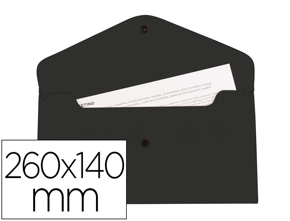 BOLSA PORTA DOCUMENTOS LIDERPAPEL COM FECHO DE MOLA FORMATO 26X14 CM COR PRETO OPACO