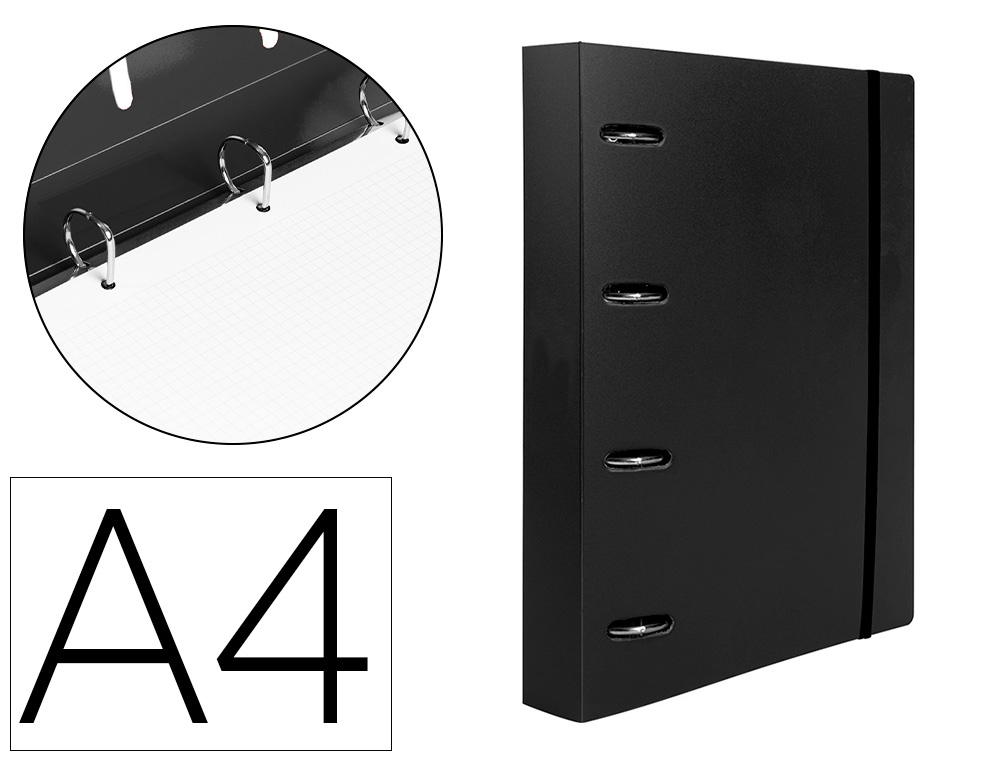 PASTA LIDERPAPEL COM RECARGA POLIPROPILENO DIN A4 4 ANEIS 40MM QUADRICULA 5MM PRETO OPACO