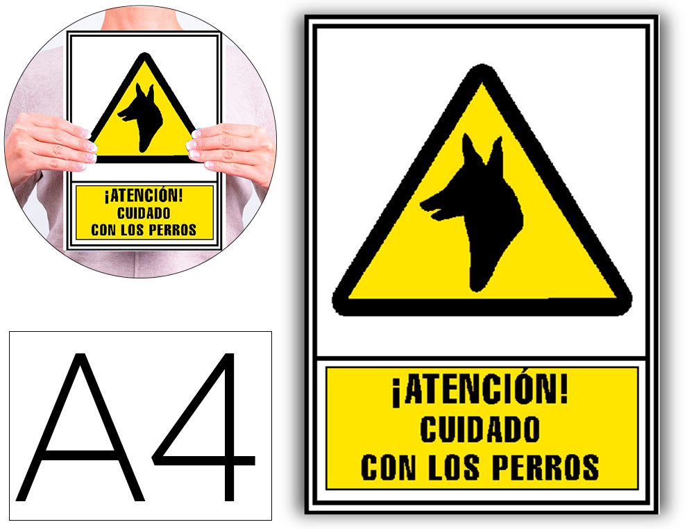 PICTOGRAMA ARCHIVO 2000 ATENCAO CUIDADO COM OS CAES PVC AMARELO LUMINISCENTE 210X297 MM