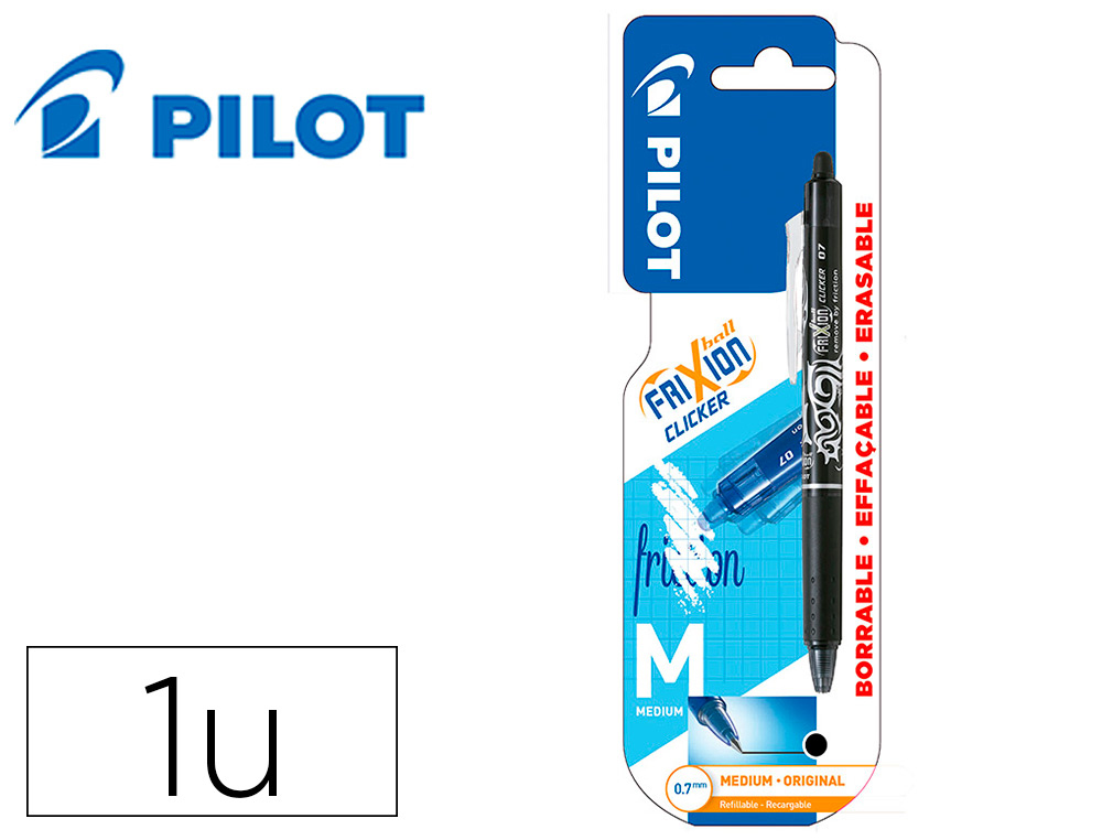 ESFEROGRAFICA PILOT FRIXION CLICKER APAGAVEL 0,7 MM PONTA MEDIA PRETO EM BLISTER