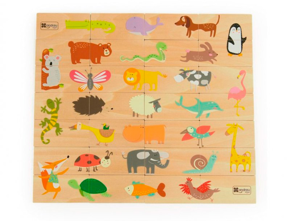 PUZZLE ANDREUTOYS DOMINO ANIMAIS MADEIRA 28 PECAS