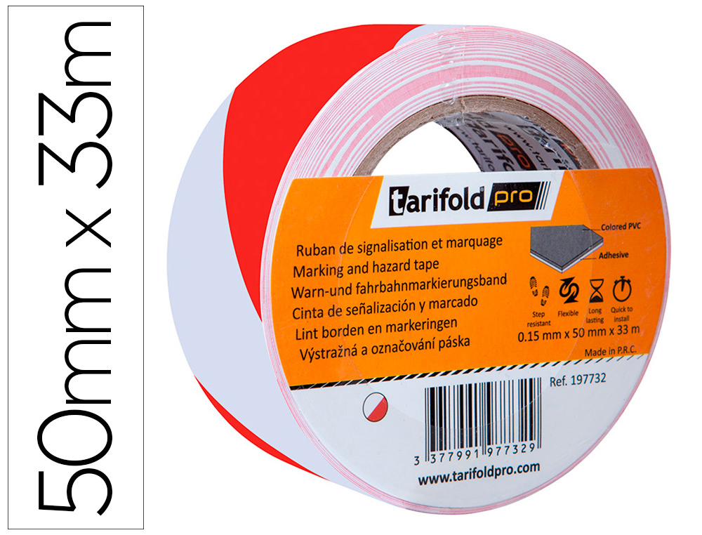 FITA ADESIVA TARIFOLD SEGURANCA PARA MARCACAO E SINALIZACAO DE CHAO 33 MT X 50 MM COR BRANCO/VERMELHO