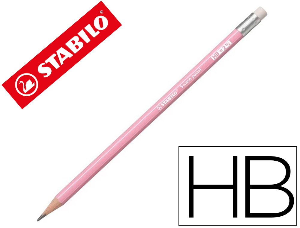 LAPIS DE GRAFITE STABILO SWANO COM BORRACHA MINA 2,2 MM DUREZA HB ROSA PASTEL