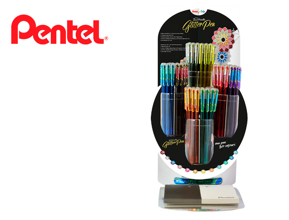 ROLLER PENTEL K110 DUAL METALLIC EXPOSITOR COM 8 DUZIAS E 12 CORES SORTIDAS