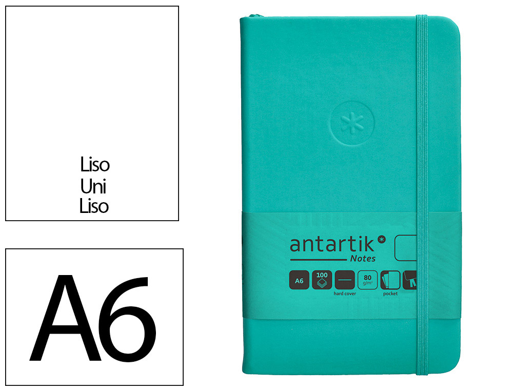 CADERNO COM ELASTICO ANTARTIK NOTES CAPA DURA A6 LISO TURQUESA 100 FOLHAS 80 GR FSC