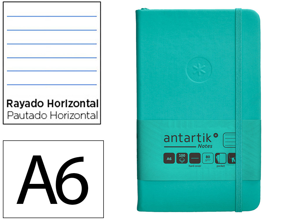 CADERNO COM ELASTICO ANTARTIK NOTES CAPA DURA A6 PAUTADO TURQUESA 100 FOLHAS 80 GR FSC