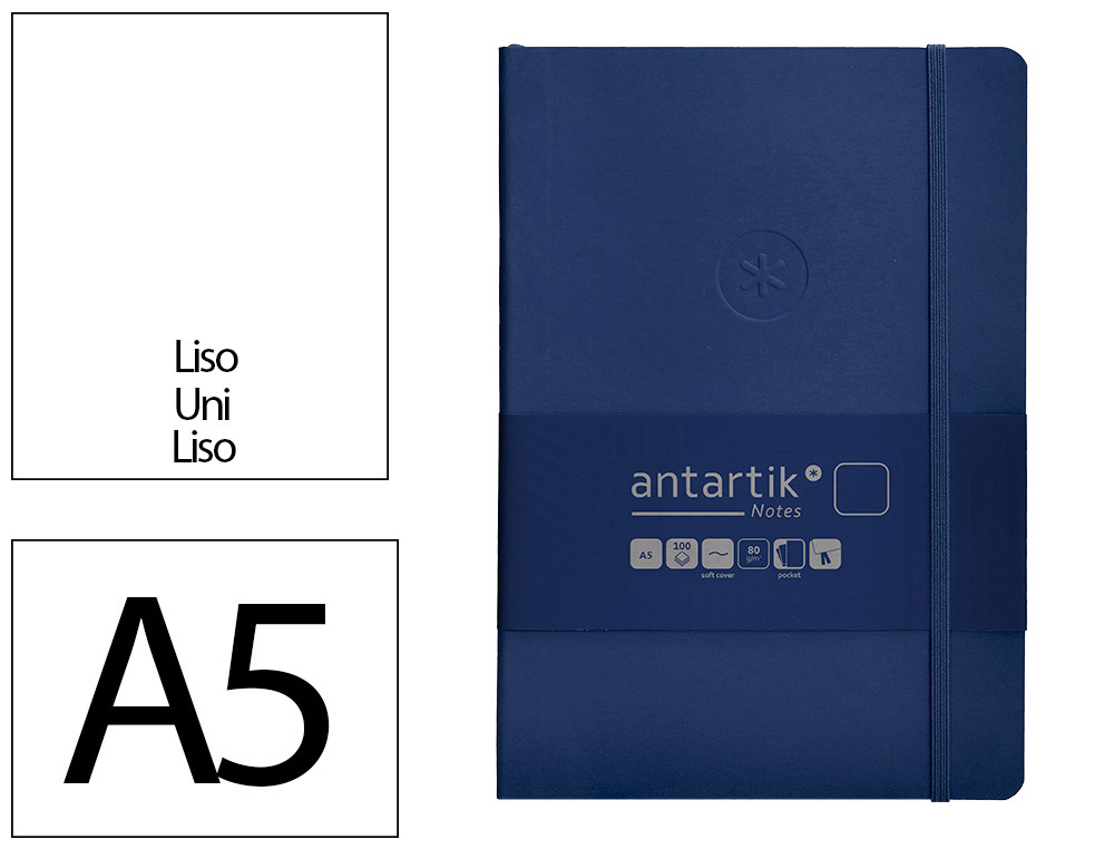 CADERNO COM ELASTICO ANTARTIK NOTES CAPA MOLE A5 LISO AZUL MARINHO 80 FOLHAS 80 GR FSC