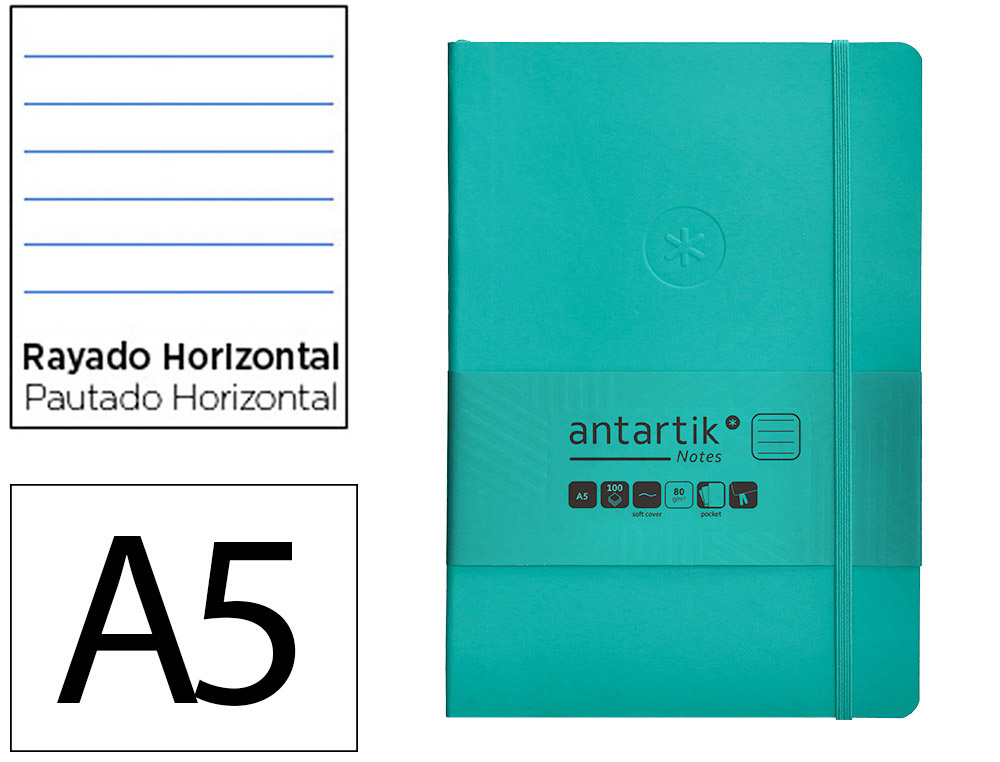 CADERNO COM ELASTICO ANTARTIK NOTES CAPA MOLE A5 PAUTADO TURQUESA 80 FOLHAS 80 GR FSC