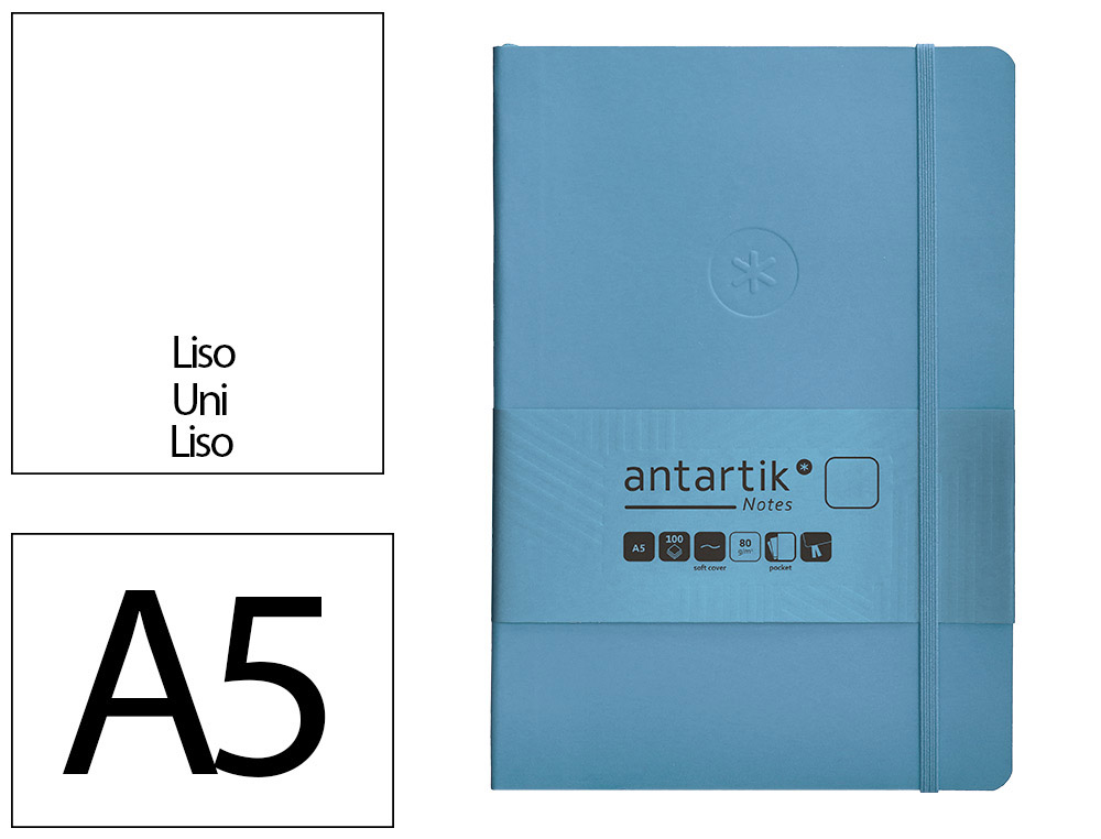 CADERNO COM ELASTICO ANTARTIK NOTES CAPA MOLE A5 LISO AZUL CLARO 80 FOLHAS 80 GR FSC