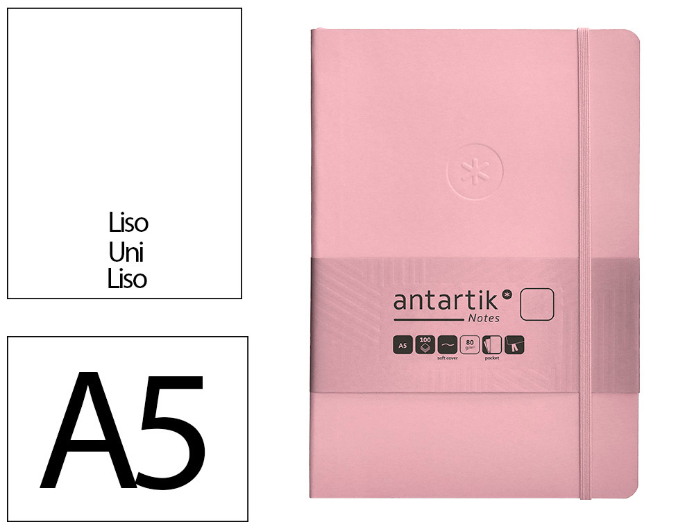 CADERNO COM ELASTICO ANTARTIK NOTES CAPA MOLE A5 LISO ROSA PASTEL 80 FOLHAS 80 GR FSC