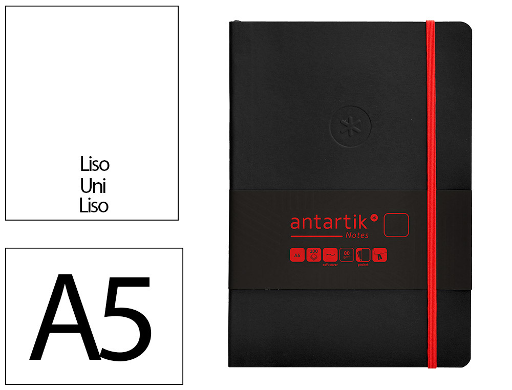 CADERNO COM ELASTICO ANTARTIK NOTES CAPA MOLE A5 LISO PRETO E VERMELHO 80 FOLHAS 80 GR FSC