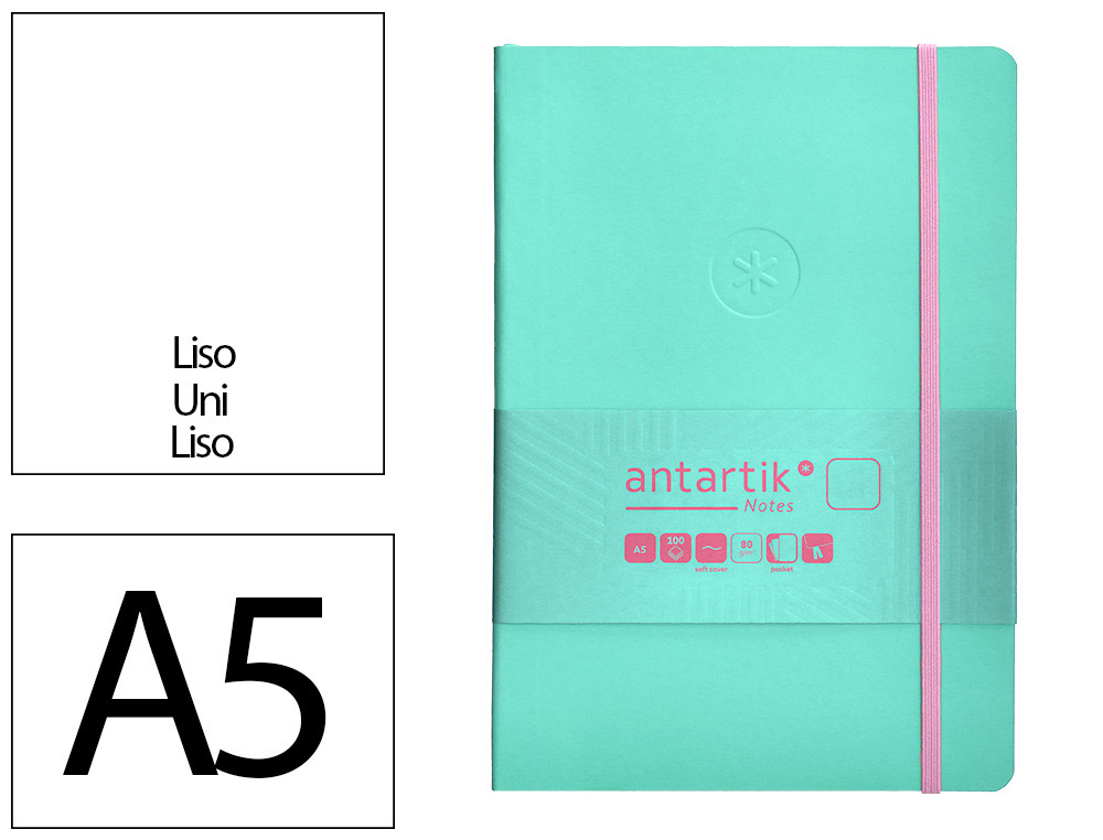 CADERNO COM ELASTICO ANTARTIK NOTES CAPA MOLE A5 LISO ROSA E TURQUESA 80 FOLHAS 80 GR FSC