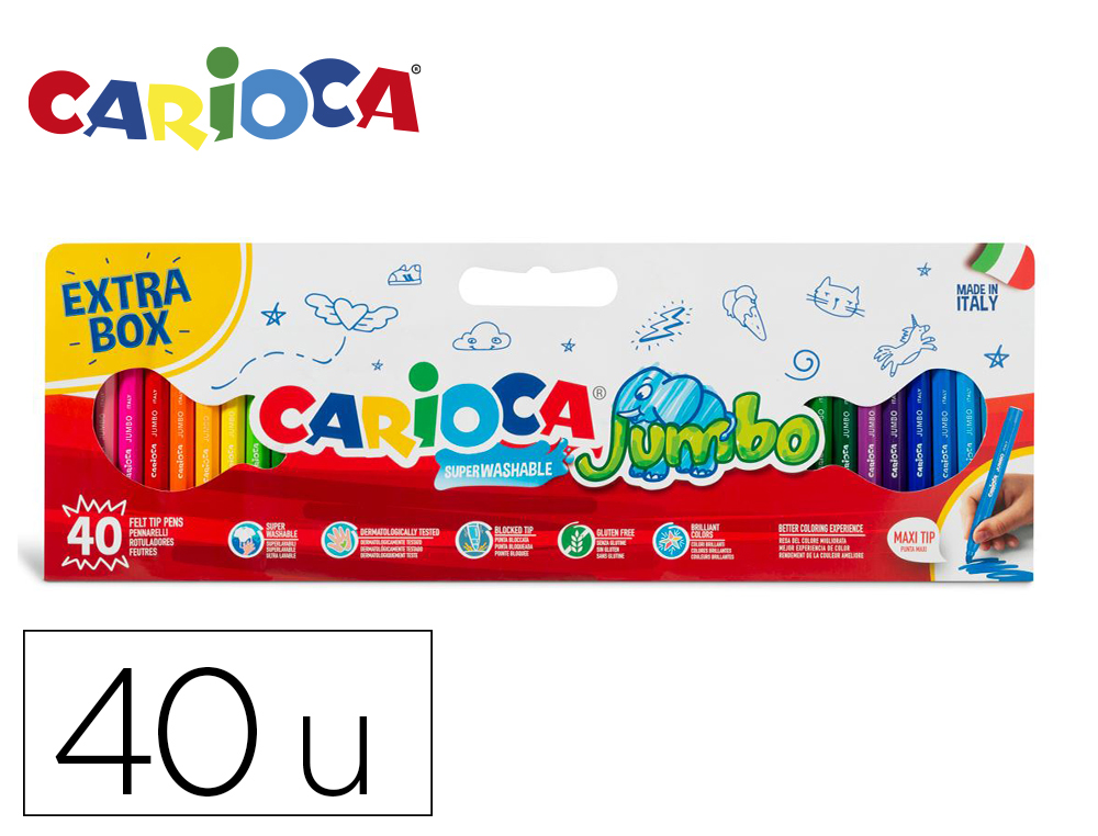MARCADOR CARIOCA JUMBO PONTA GROSSA CAIXA DE 40 UNIDADES CORES SORTIDAS