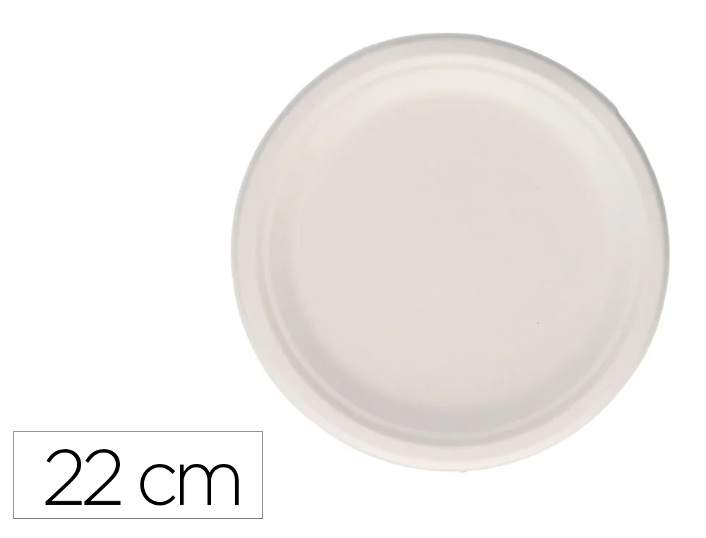 PRATO FIBRA CANA ACUCAR BUNZL BIODEGRADAVEL 22 CM DIAMETRO COR BRANCO EMBALAGEM DE 50 UNIDADES