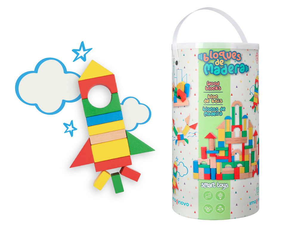 JOGO INFANTIL IMAGINOVO MADEIRA CONSTRUCAO DE BLOCOS +12 MESES 100 PECAS 29X29X3,5CM