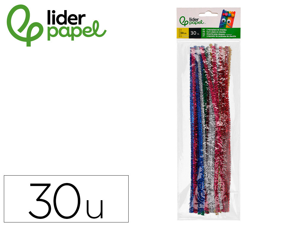 TIRAS DE CHENILLE LIDERPAPEL 30 CM CORES BRILHANTES SORTIDAS BOLSA DE 30 UNIDADES
