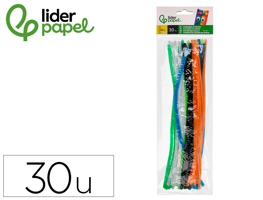 TIRAS DE CHENILLE LIDERPAPEL 30 CM CORES MATE SORTIDAS BOLSA DE 30 UNIDADES