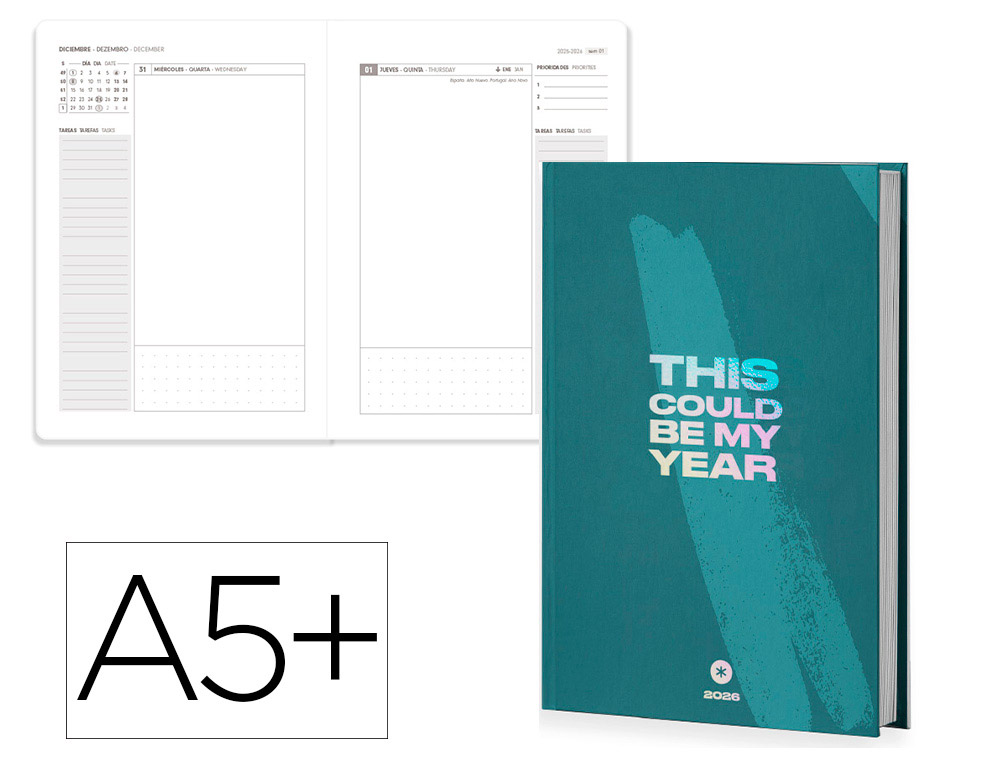 AGENDA ENCADERNADA ANTARTIK MY YEAR A5+ 2026 DIA PAGINA VERDE PAPEL 80 GR FSC