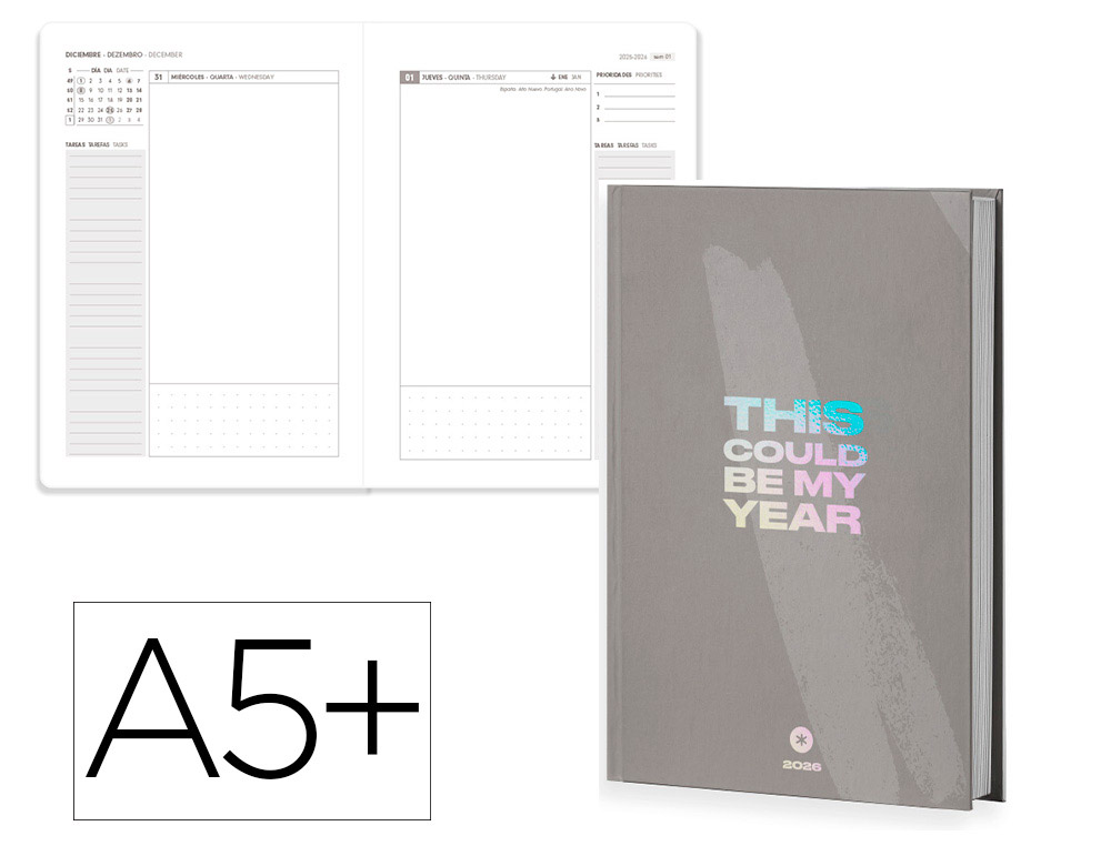 AGENDA ENCADERNADA ANTARTIK MY YEAR A5+ 2026 DIA PAGINA CINZA PAPEL 80 GR FSC