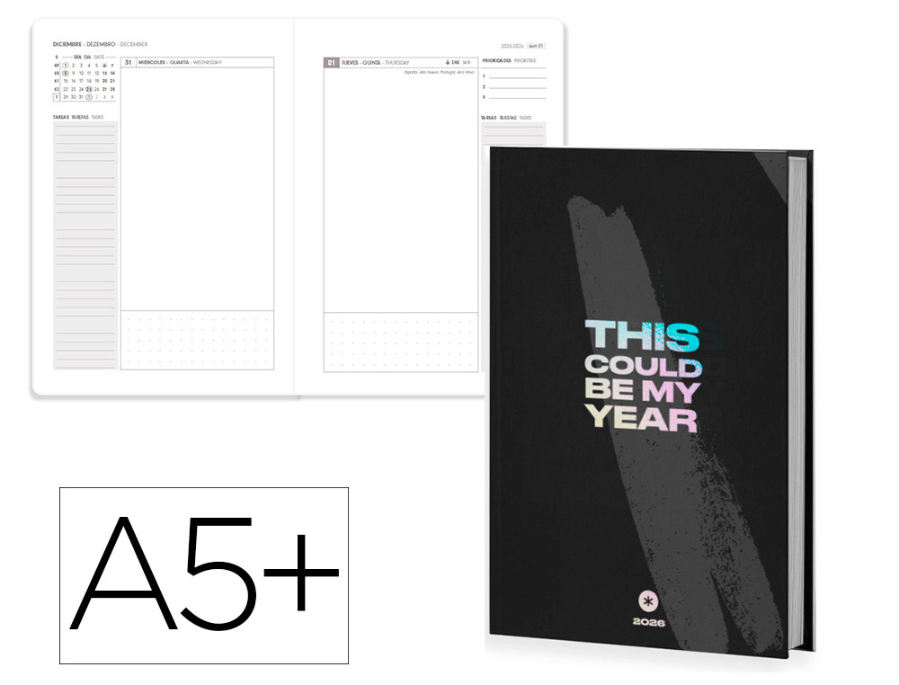 AGENDA ENCADERNADA ANTARTIK MY YEAR A5+ 2026 DIA PAGINA PRETO PAPEL 80 GR FSC