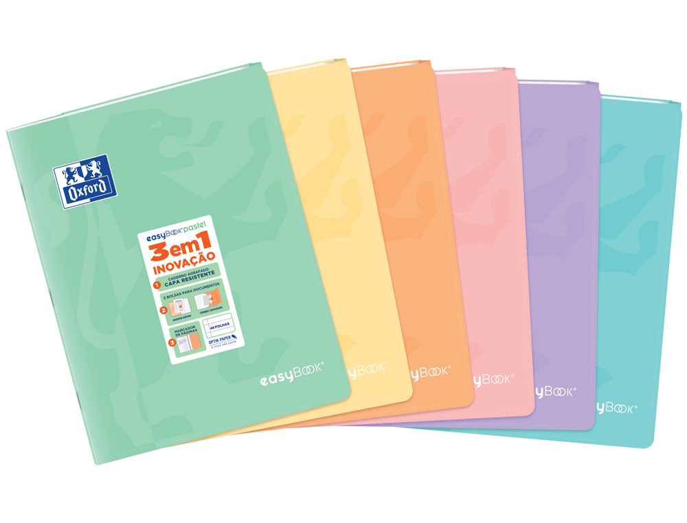 CADERNO ESCOLAR OXFORD EASYBOOK CAPA PLSTICO 48 FOLHAS PAUTADO CORES PASTEL SORTIDAS