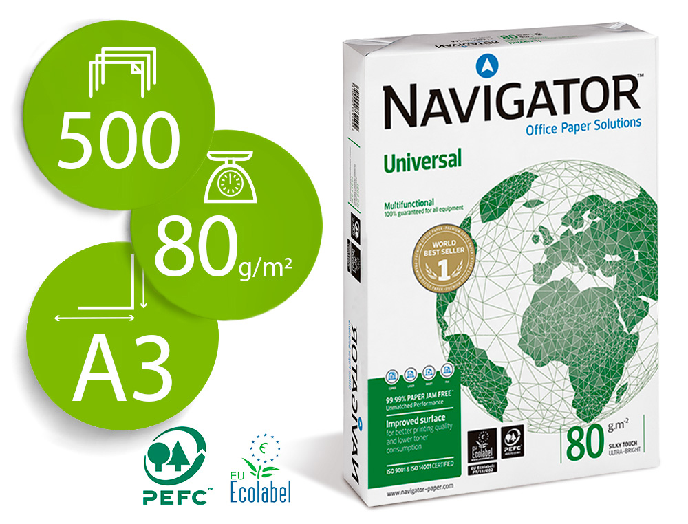 PAPEL FOTOCOPIA NAVIGATOR DIN A3 80 GR EMBALAGEM DE 500 FOLHAS