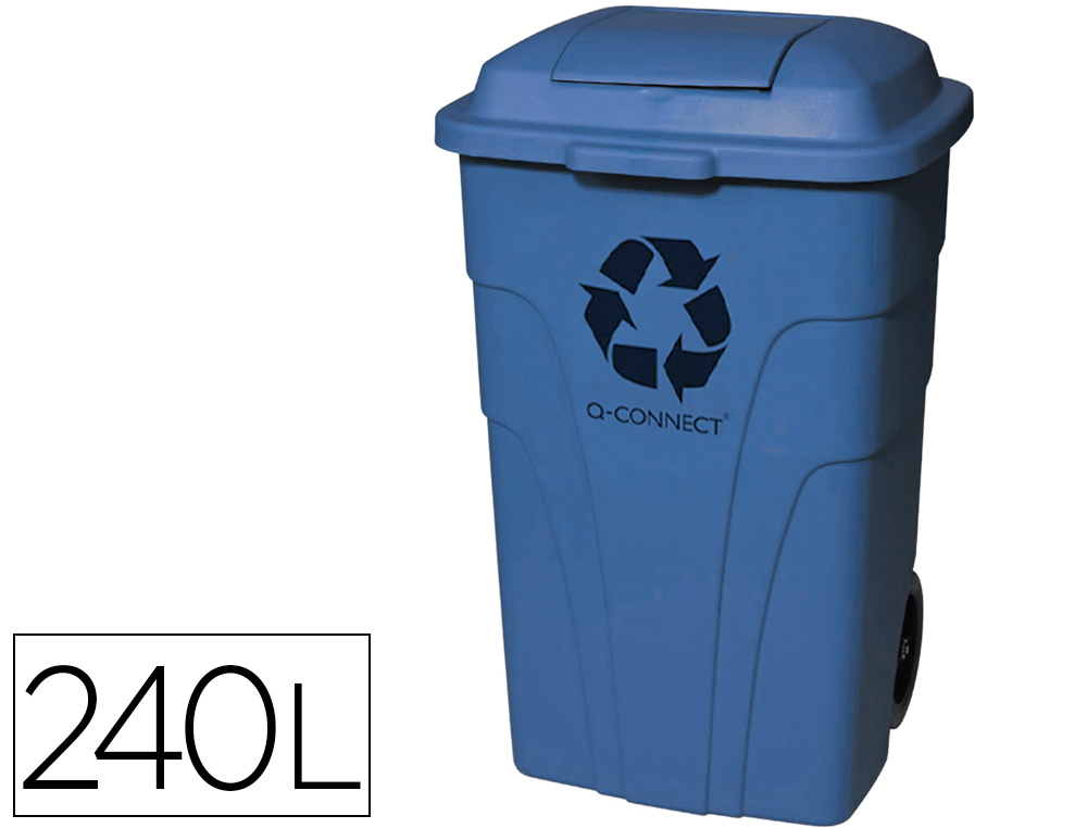 CONTENTOR DE LIXO Q-CONNECT PLASTICO COM 2 RODAS COR AZUL COM CAPACIDADE PARA 240 LITROS