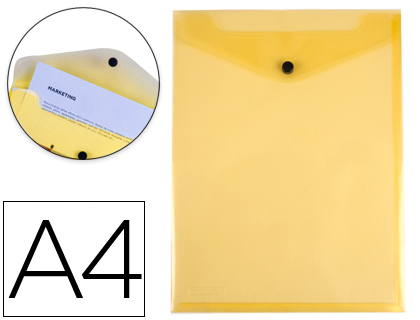 BOLSA PORTA DOCUMENTOS LIDERPAPEL POLIPROPILENO DIN A4 FORMATO VERTICAL AMARELA TRANSPARENTE