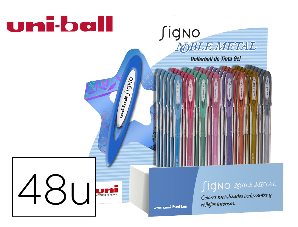 ROLLER UNI BALL UM-120 SIGNO 0,7 MM TINTA GEL EXPOSITOR DE 48 UNIDADES EM 8 CORES METALIZADAS