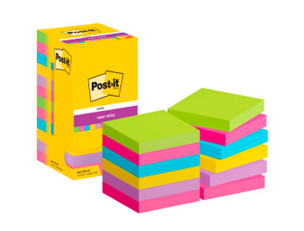 BLOCO DE NOTAS ADESIVAS POST-IT SUPER STICK ULTRA 76X76 MM PACK DE 12 CADERNO VERDE ROSA AMARELO LILAS E FUCSIA