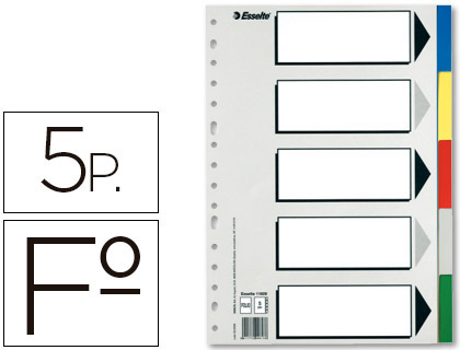 SEPARADOR ESSELTE DE PLASTICO CONJUNTO DE 5 SEPARADORES FOLIO COM 5 CORES MULTIPERFURADO