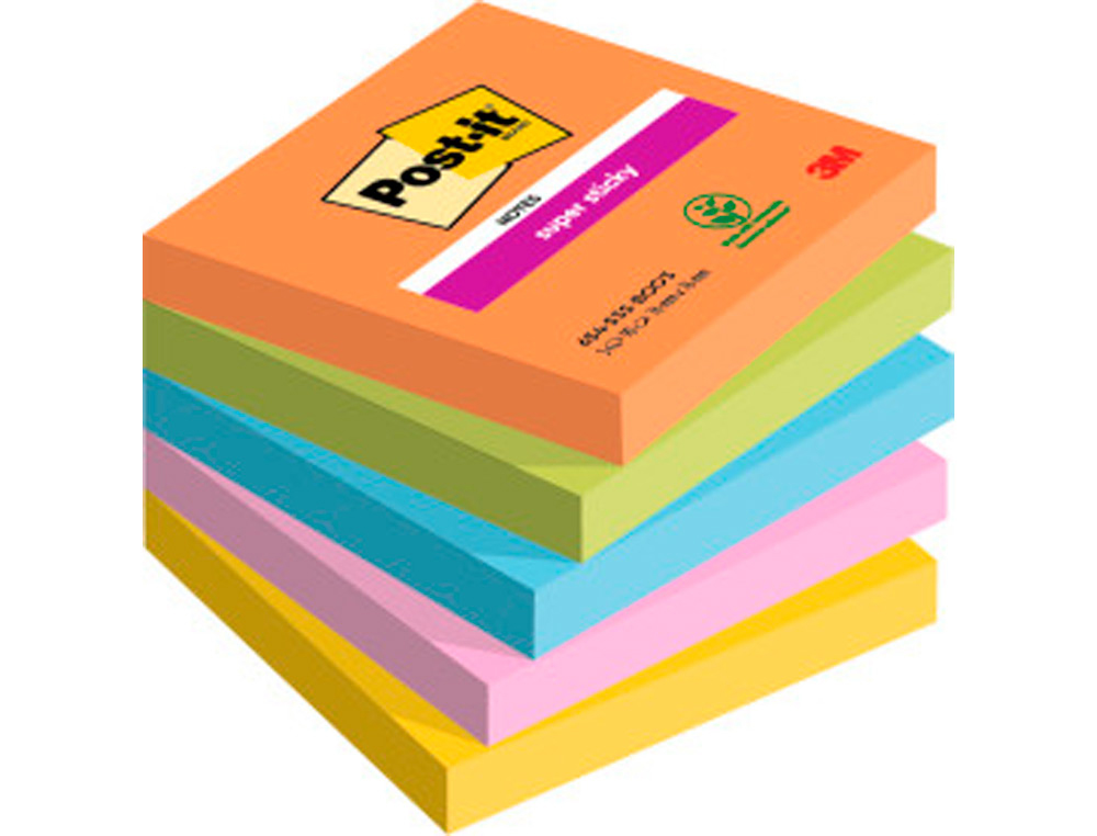 BLOCO DE NOTAS ADESIVAS POST-IT SUPER STICKY 76X76 MM COM 90 FOLHAS PACK DE 5 BLOCO CORES SORTIDAS COLECAO CAPE TOWN