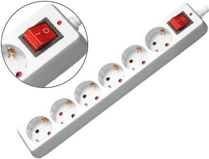 EXTENSAO 6 TOMADAS MEDIARANGE BRANCA COM INTERRUPTOR COMPRIMENTO CABO 1,4M
