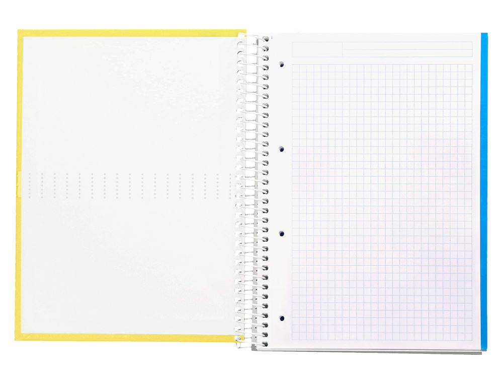 CADERNO ESPIRAL LIDERPAPEL CRAFTY MICRO DIN A4 CAPA FORRADA 120 F 90 GR QUADRICULA 5MM 5 BANDAS DE CORES 4 FUROS COR AMA