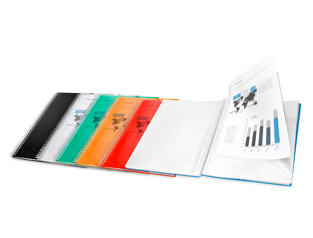 CAPA CATALOGO LIDERPAPEL COM ESPIRAL 10 BOLSAS POLIPROPILENO DIN A4 TRANSPARENTE