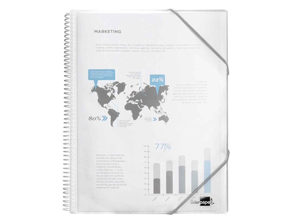 CAPA CATALOGO LIDERPAPEL COM ESPIRAL 10 BOLSAS POLIPROPILENO DIN A4 TRANSPARENTE