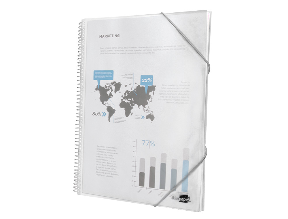 CAPA CATALOGO LIDERPAPEL COM ESPIRAL 10 BOLSAS POLIPROPILENO DIN A4 TRANSPARENTE