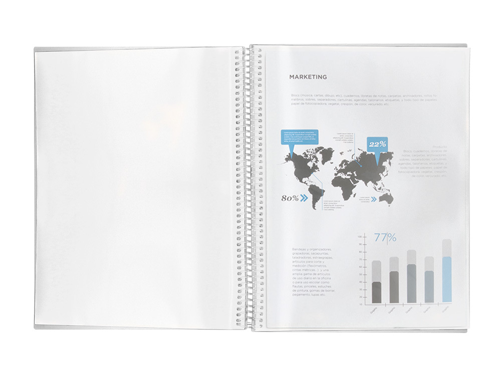 CAPA CATALOGO LIDERPAPEL COM ESPIRAL 10 BOLSAS POLIPROPILENO DIN A4 TRANSPARENTE