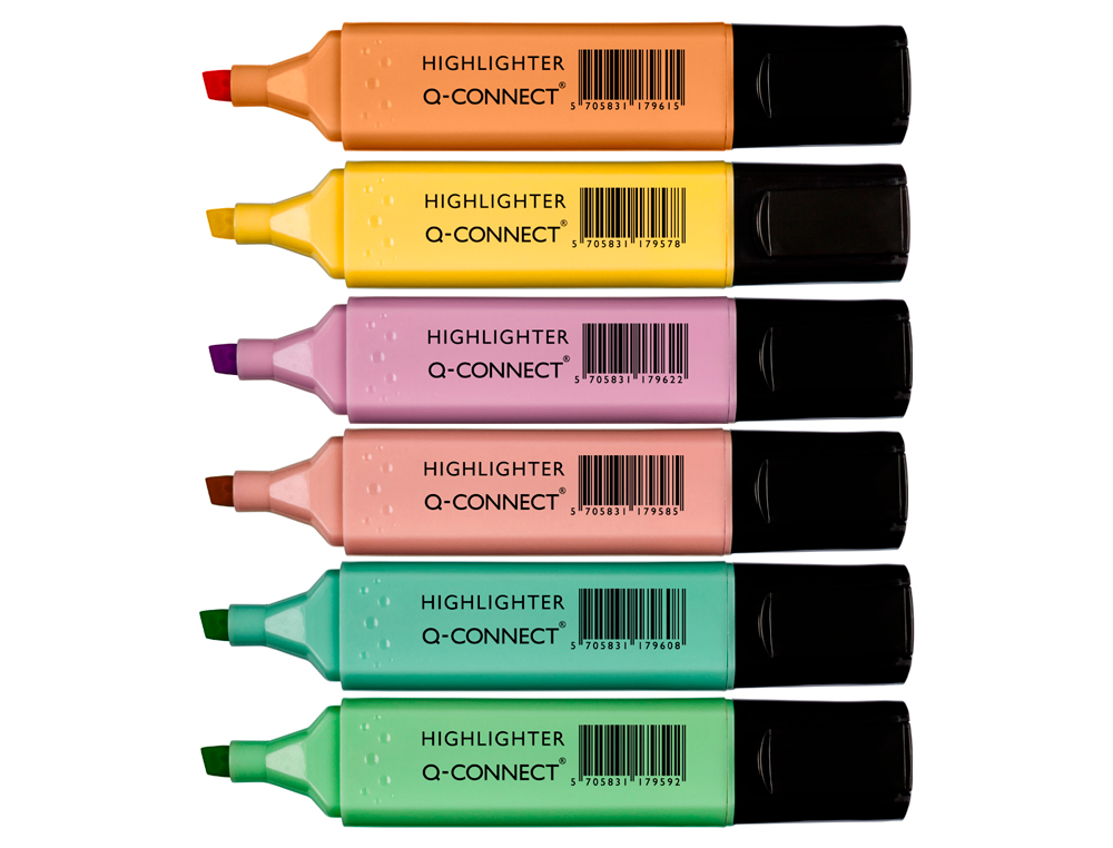 MARCADOR FLUORESCENTE Q-CONNECT PASTEL PONTA BISELADA ESTOJO DE 6 UNIDADES CORES SORTIDAS
