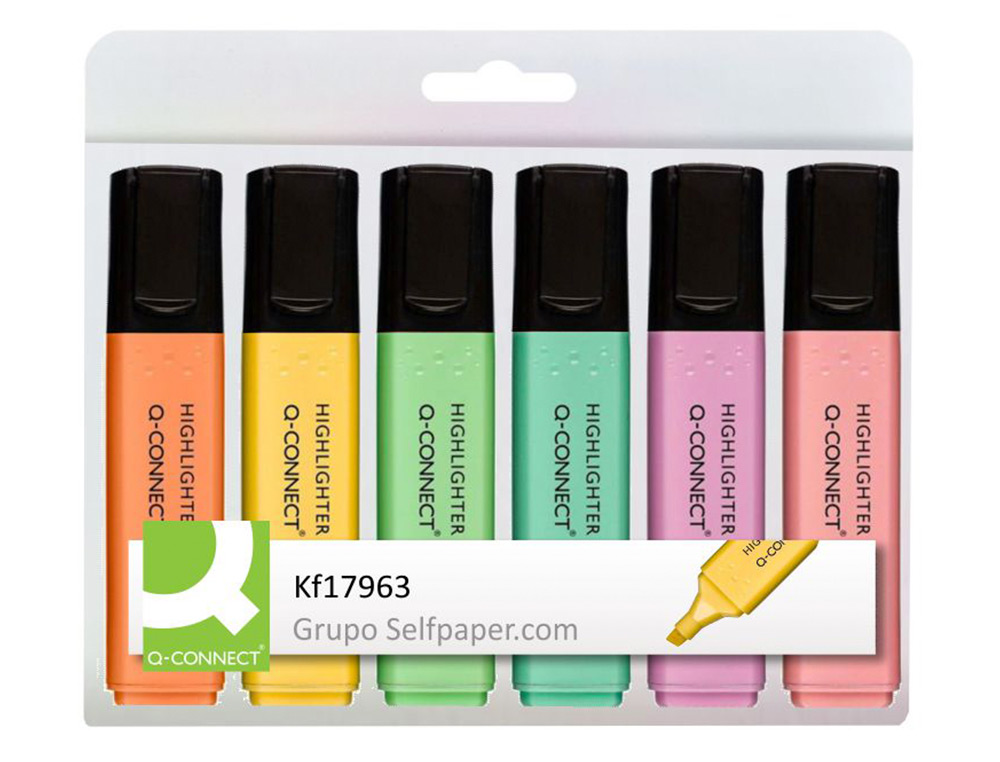 MARCADOR FLUORESCENTE Q-CONNECT PASTEL PONTA BISELADA ESTOJO DE 6 UNIDADES CORES SORTIDAS
