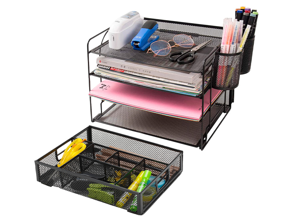 ORGANIZADOR DE SECRETARIA Q-CONNECT BANDEJA METALICA TURQUESA COM 6 DEPARTAMENTOS 235X183X65 MM