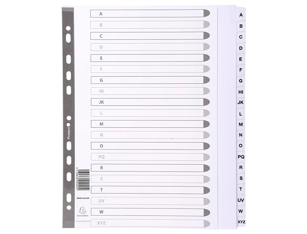 SEPARADOR EXACOMPTA CARTOLINA BRANCA A-Z CONJUNTO DE 20 SEPARADORES DIN A4 11 FUROS