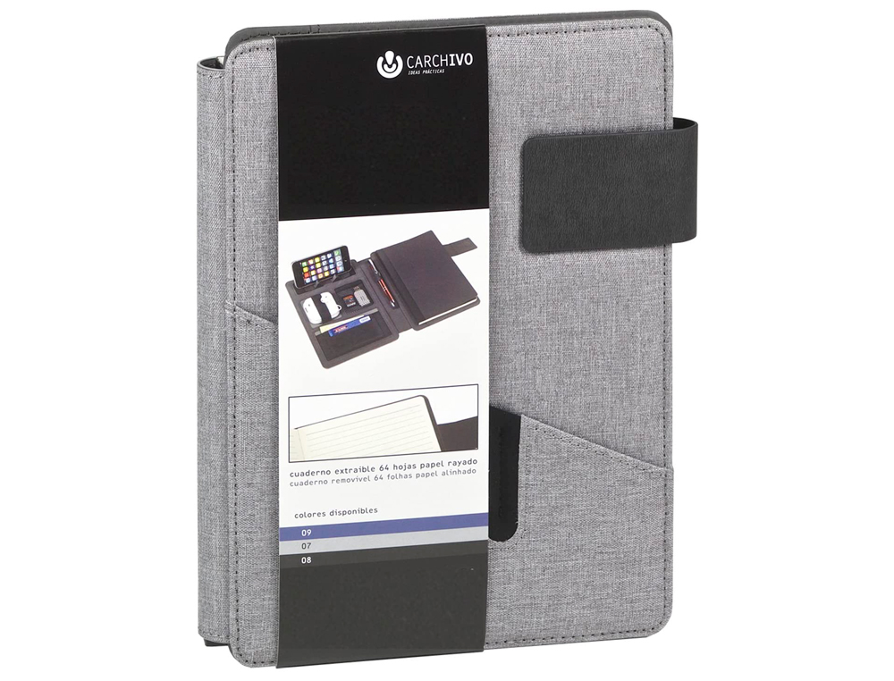 PORTA NOTAS CARCHIVO VENTURE DIN A5 COM SUPORTE PARA SMARTPHONE CADERNO COR CINZA